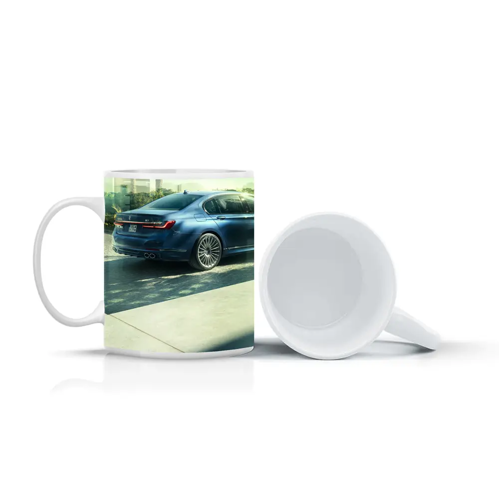BMW Alpina B7 Blue Sedan Sunlit Street – Mugs