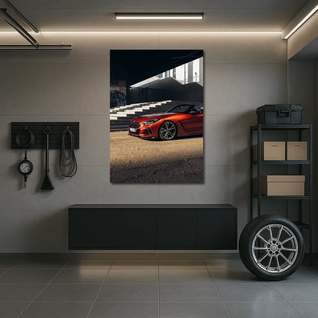 BMW Z4 Orange Roadster Urban Street Scene – Wall Art
