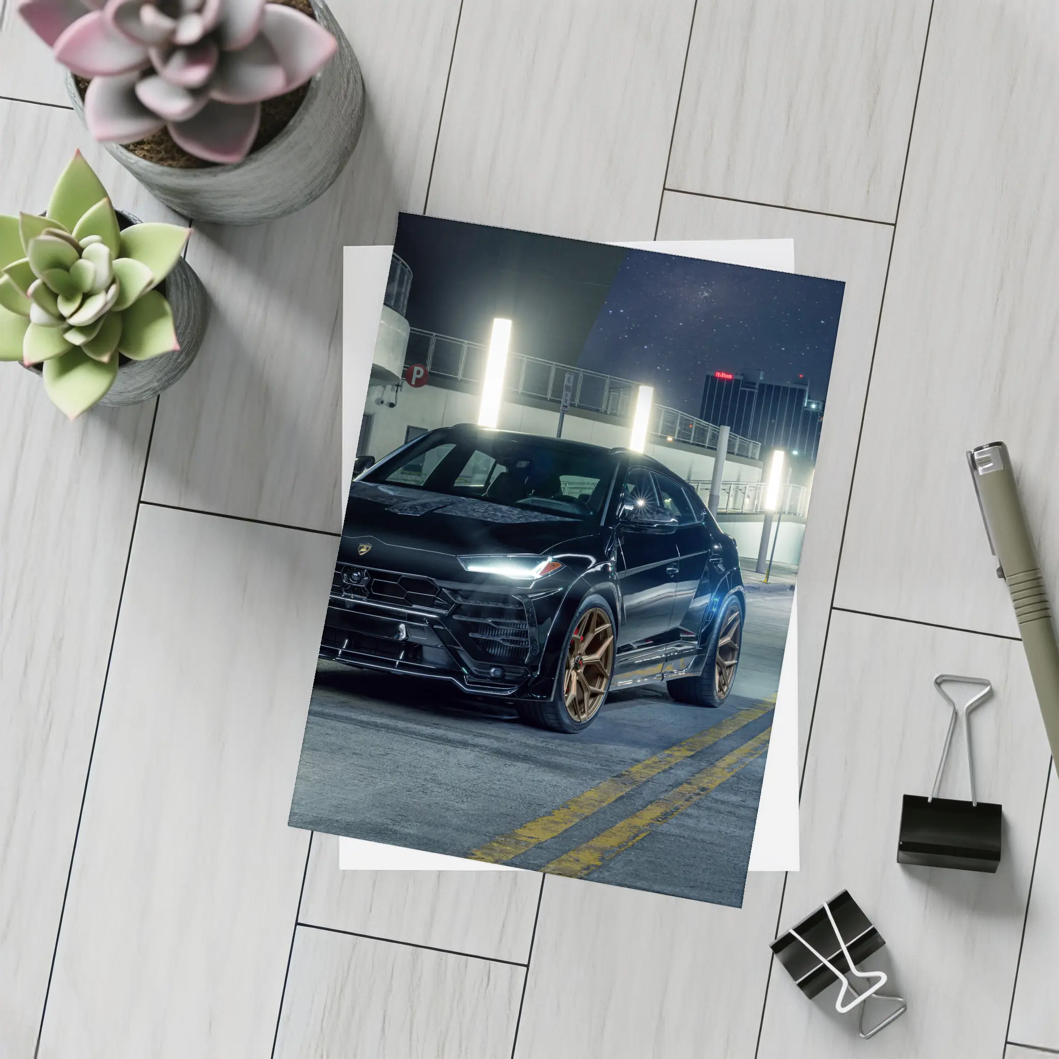 Lamborghini Urus Black Night City Streets – Postcards