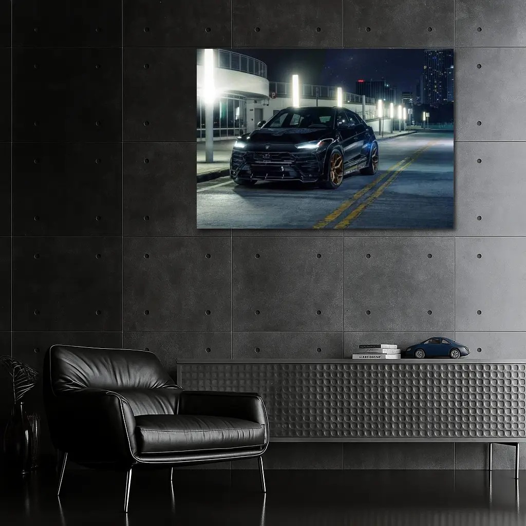 Lamborghini Urus Black Night City Streets – Wall Art
