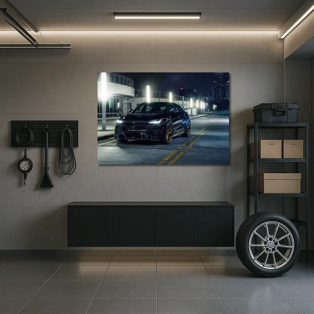 Lamborghini Urus Black Night City Streets – Wall Art