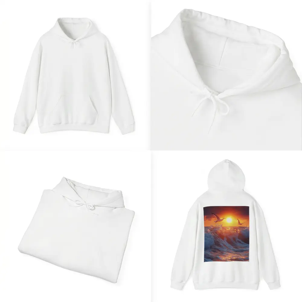 Seagulls Flying Over Ocean Sunset Waves – Hoodies