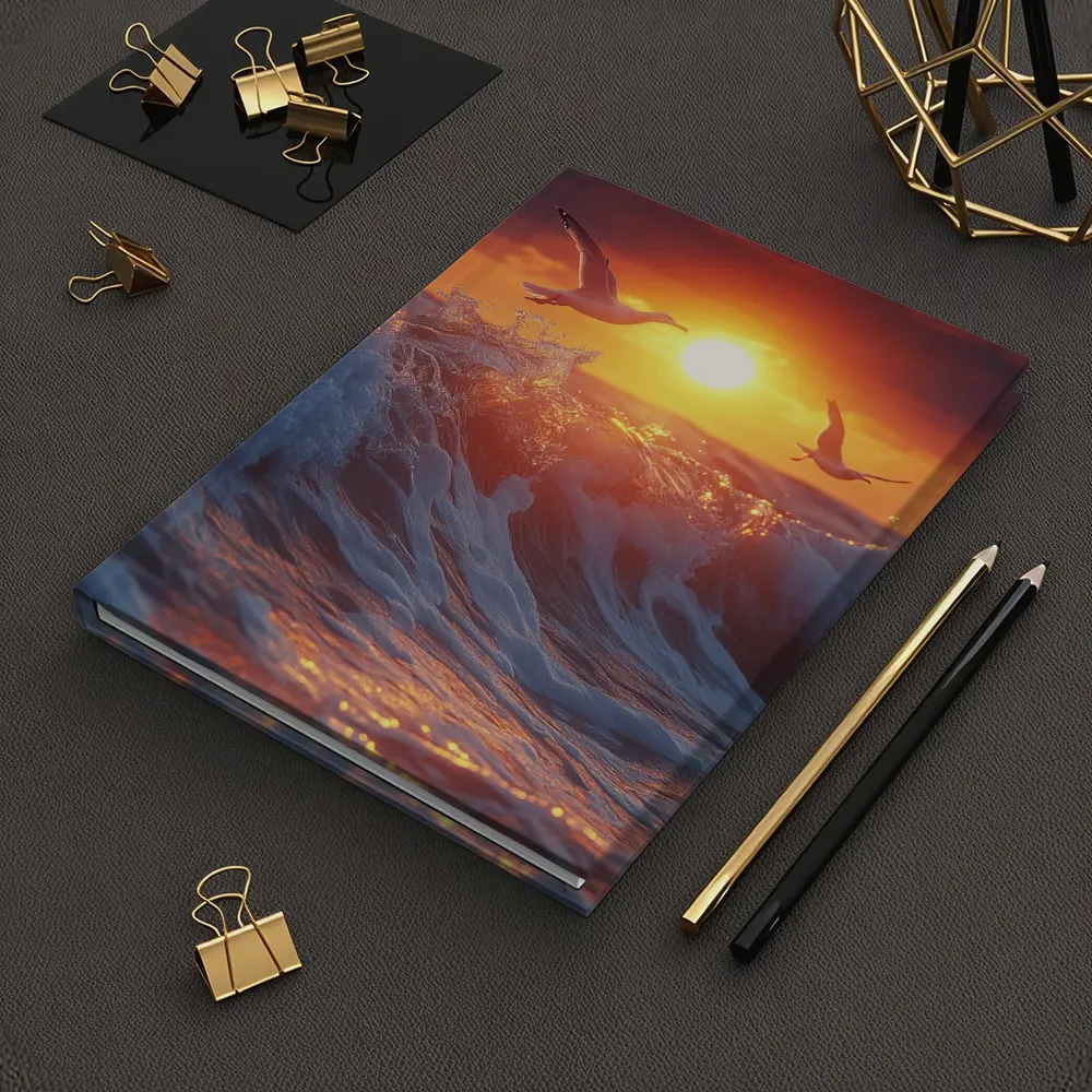 Seagulls Flying Over Ocean Sunset Waves – Notebooks