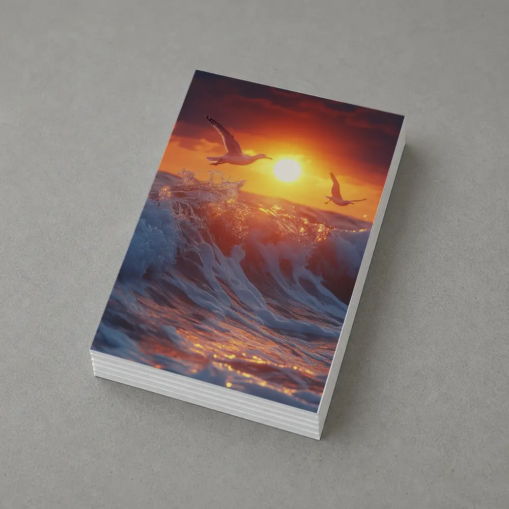 Seagulls Flying Over Ocean Sunset Waves – Postcards