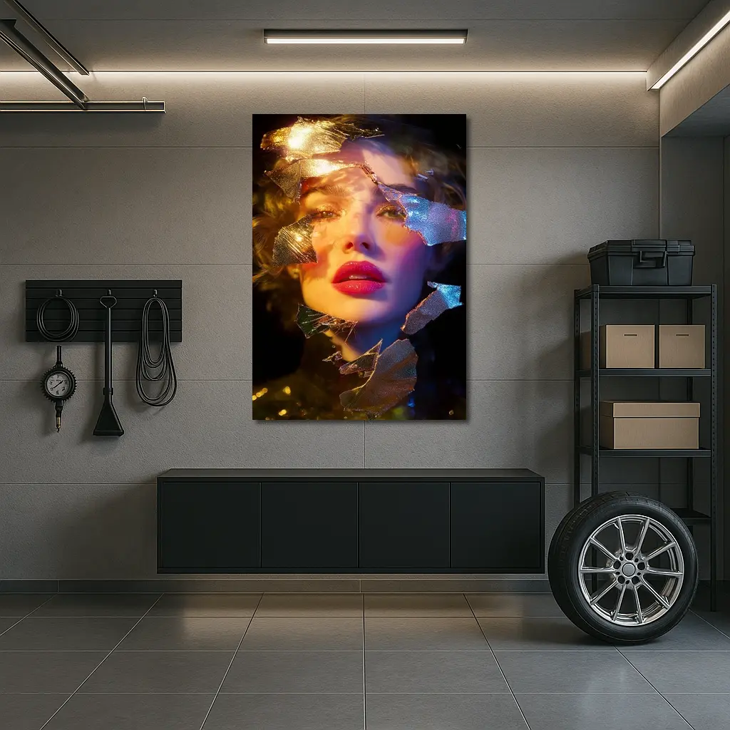 Woman Portrait Shattered Gold Foil Dark Background – Wall Art
