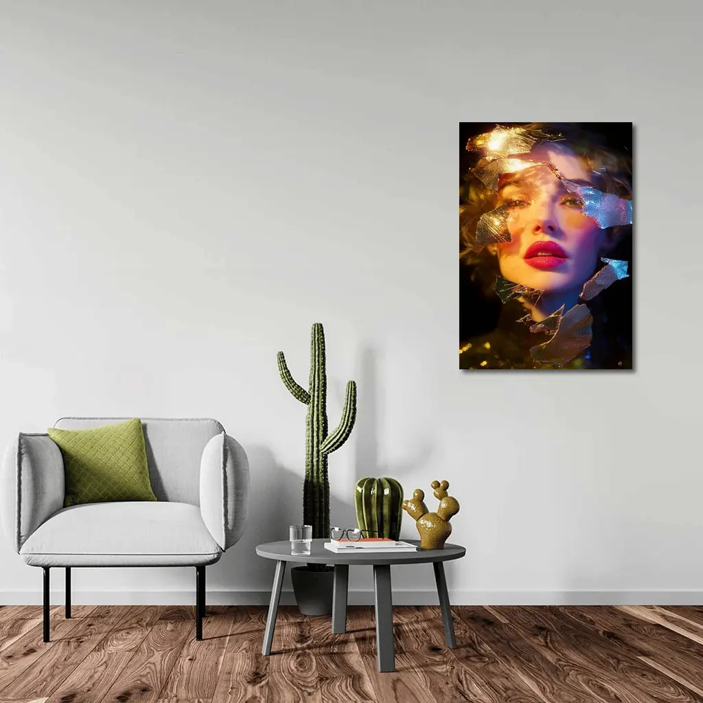 Woman Portrait Shattered Gold Foil Dark Background – Wall Art