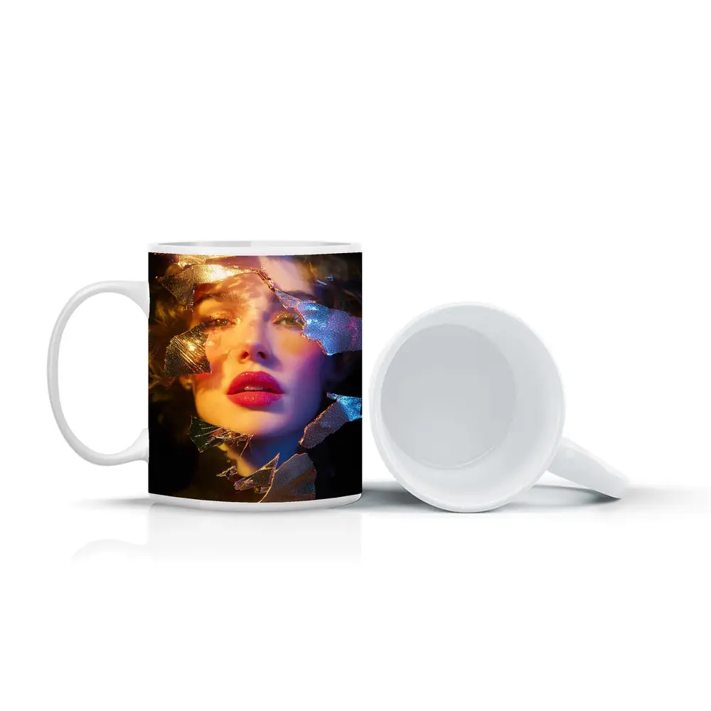 Woman Portrait Shattered Gold Foil Dark Background – Mugs