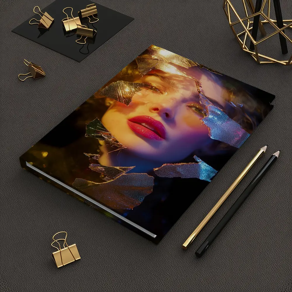 Woman Portrait Shattered Gold Foil Dark Background – Notebooks