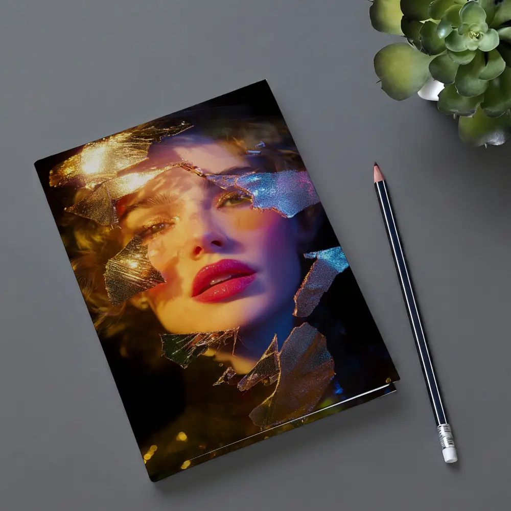 Woman Portrait Shattered Gold Foil Dark Background – Notebooks