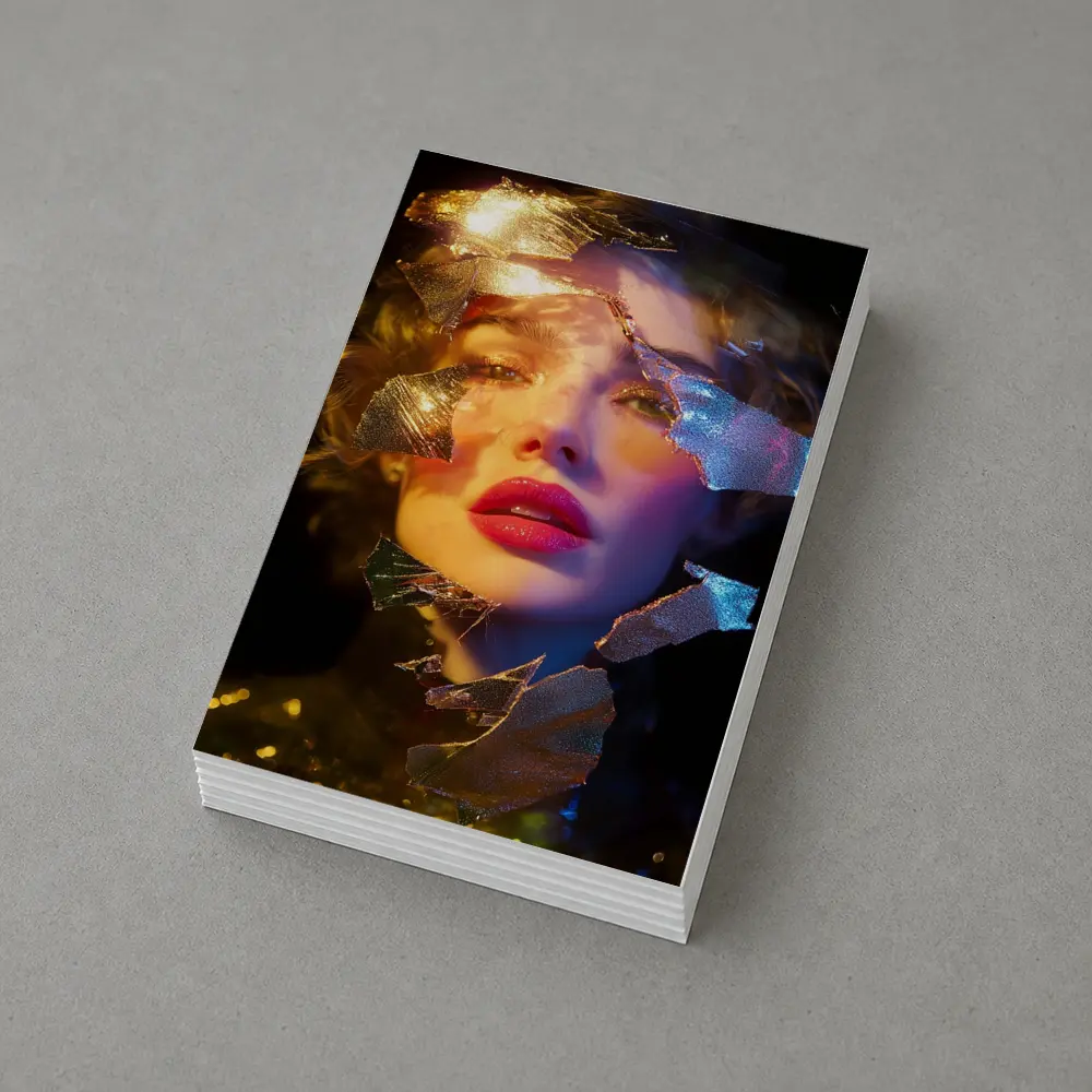 Woman Portrait Shattered Gold Foil Dark Background – Postcards