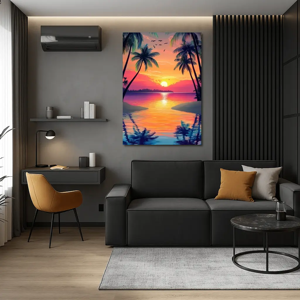 Tropical Sunset Palm Trees Colorful Beach – Wall Art