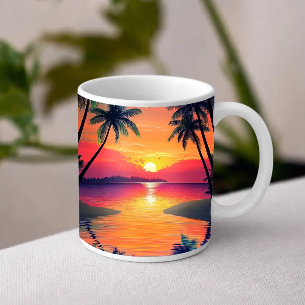 Tropical Sunset Palm Trees Colorful Beach – Mugs