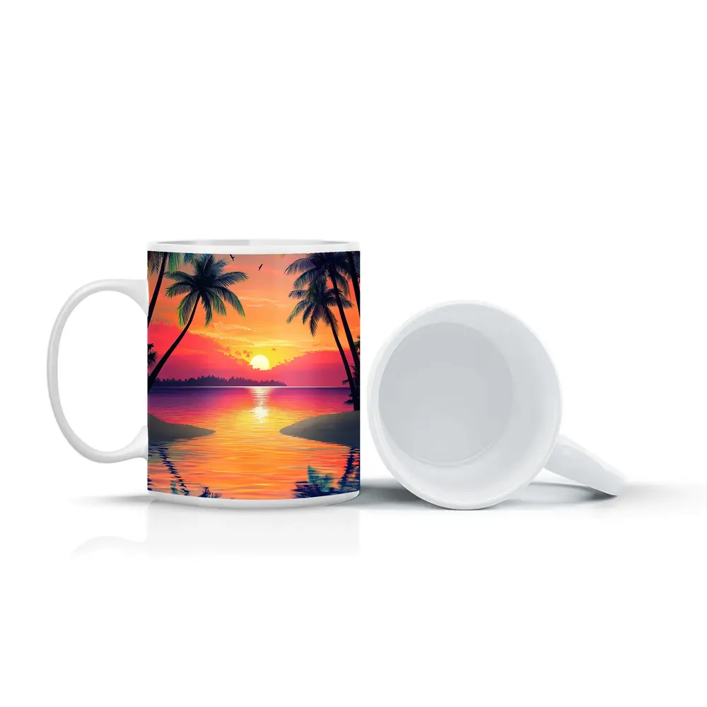 Tropical Sunset Palm Trees Colorful Beach – Mugs