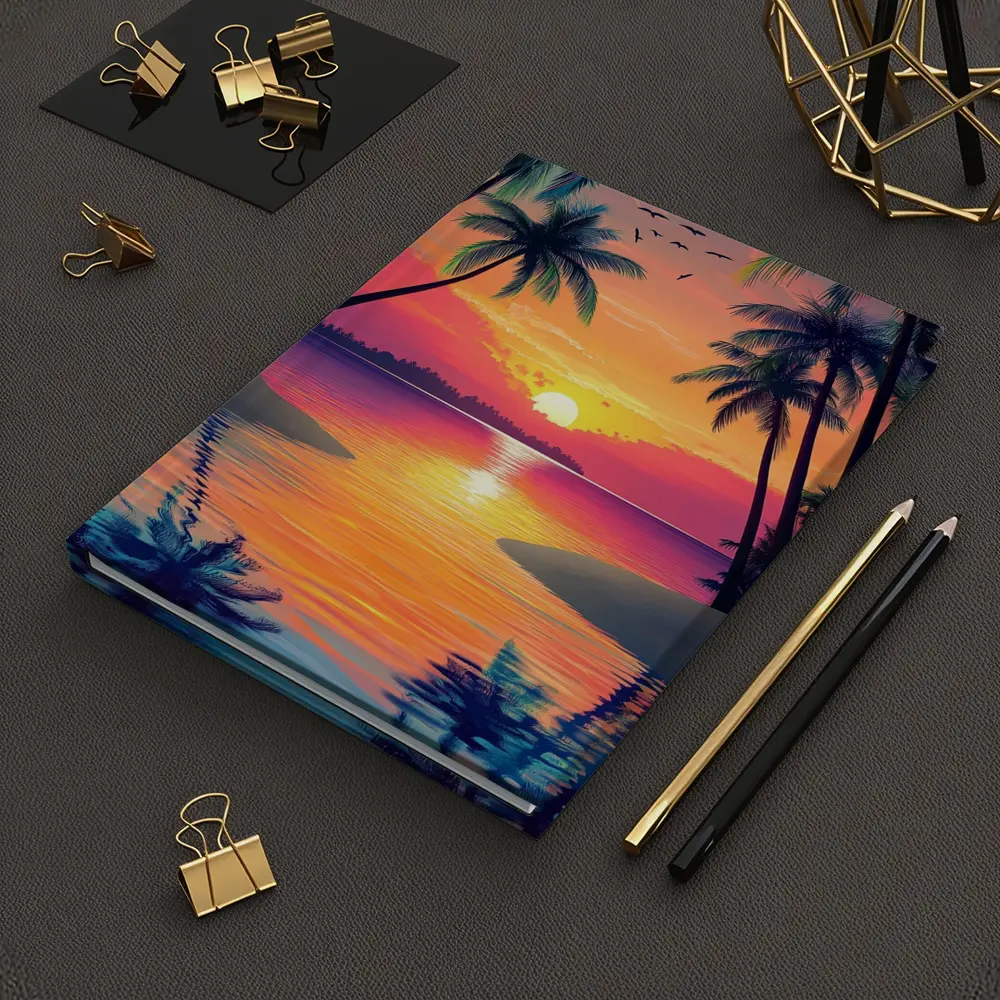 Tropical Sunset Palm Trees Colorful Beach – Notebooks