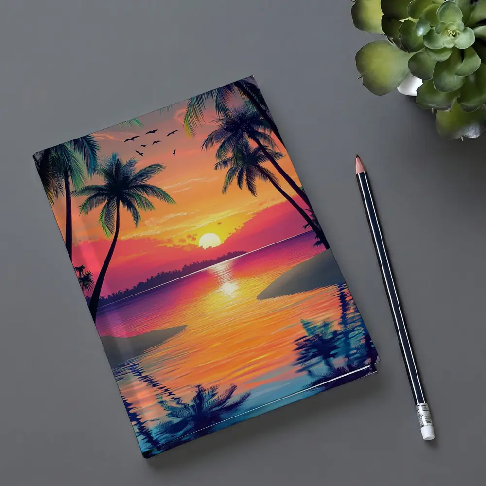 Tropical Sunset Palm Trees Colorful Beach – Notebooks