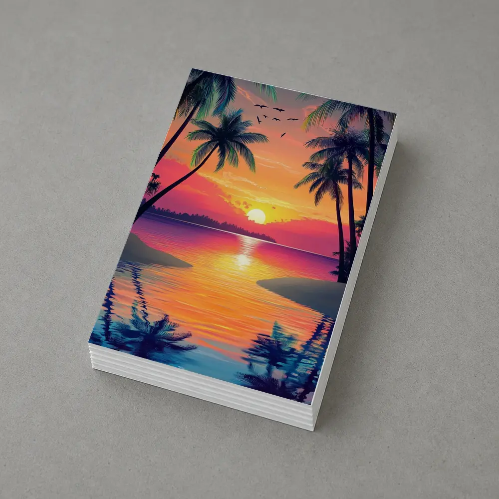 Tropical Sunset Palm Trees Colorful Beach – Postcards