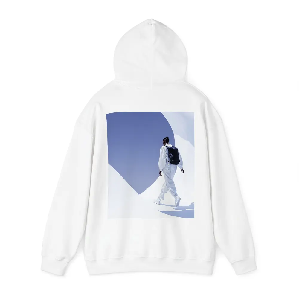 Person White Outfit Black Backpack Blue Sky – Hoodies