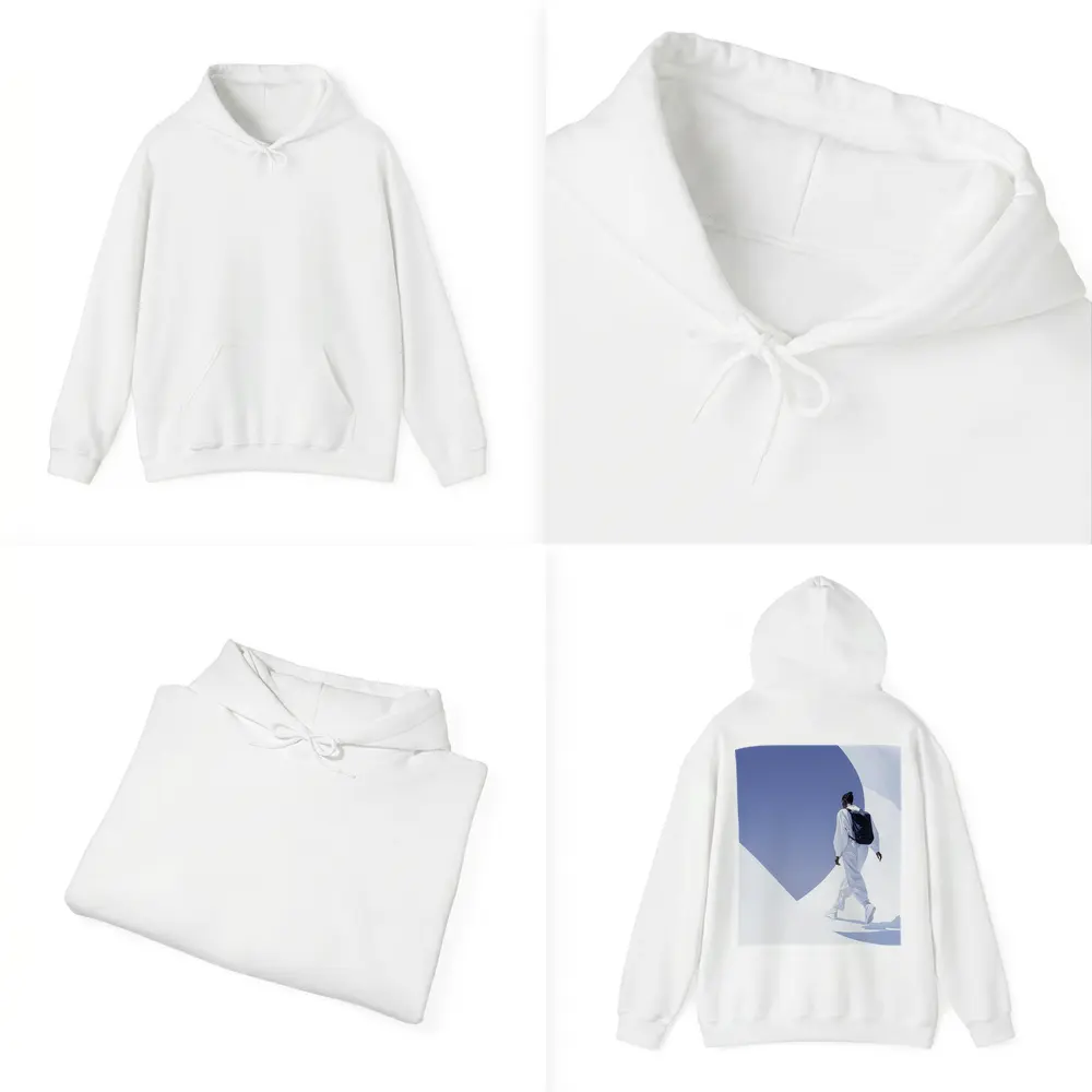 Person White Outfit Black Backpack Blue Sky – Hoodies