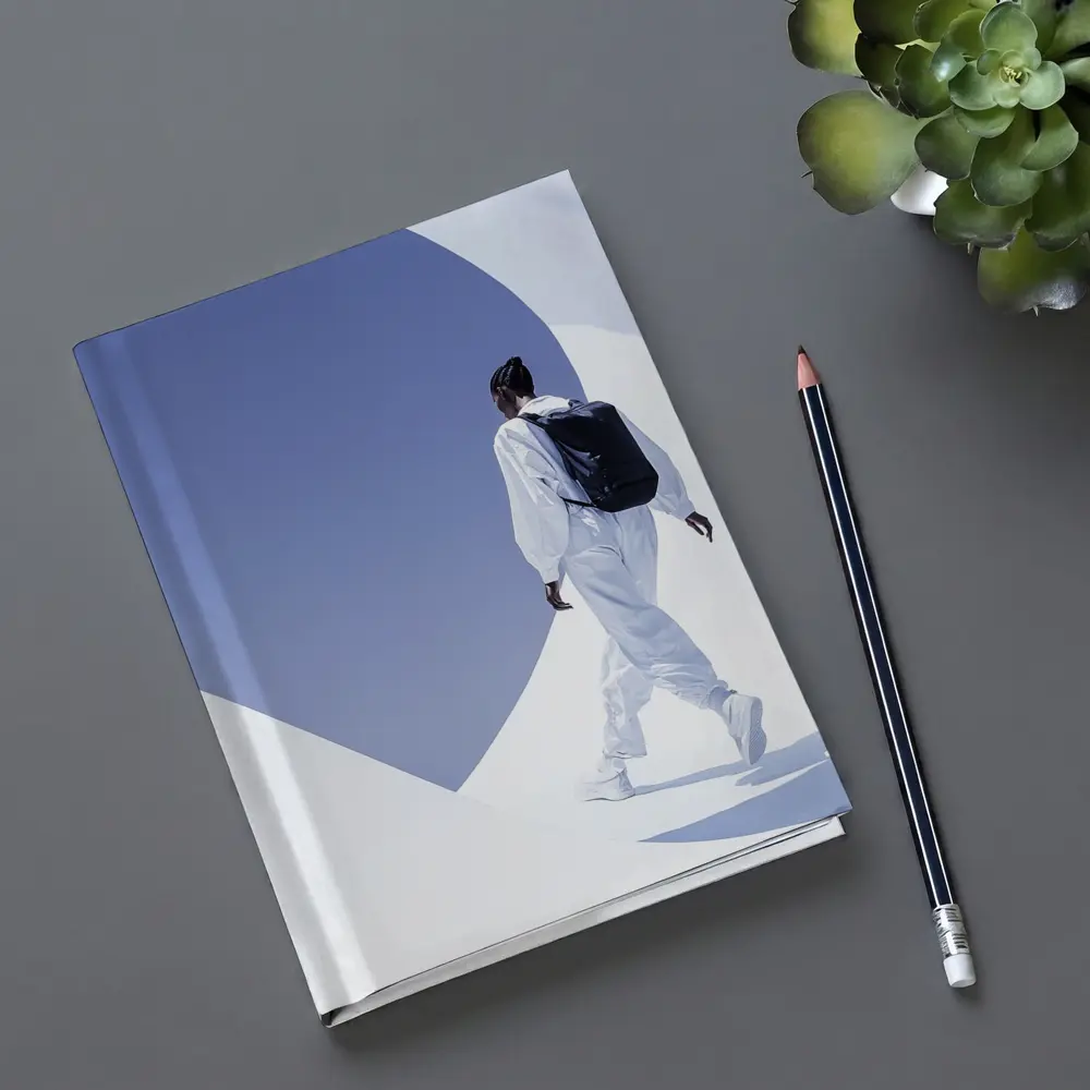 Person White Outfit Black Backpack Blue Sky – Notebooks