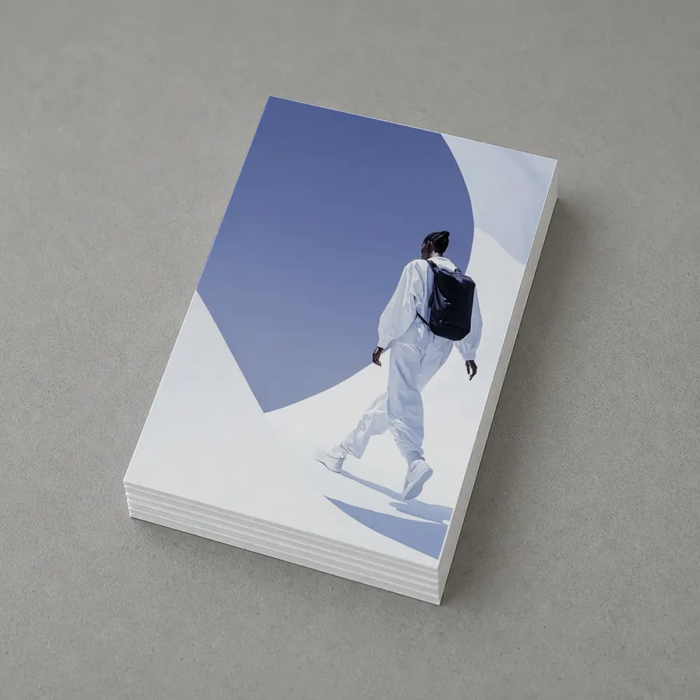 Person White Outfit Black Backpack Blue Sky – Postcards