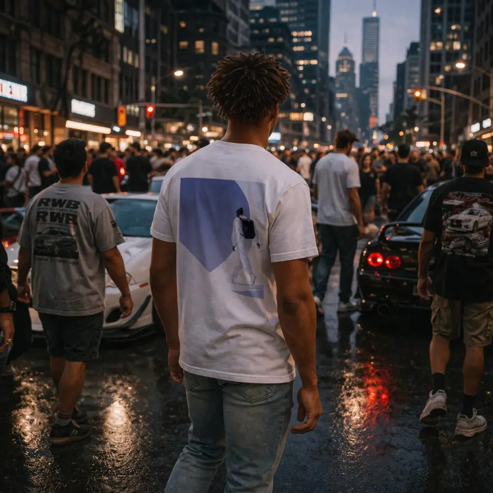 Person White Outfit Black Backpack Blue Sky – T-Shirts
