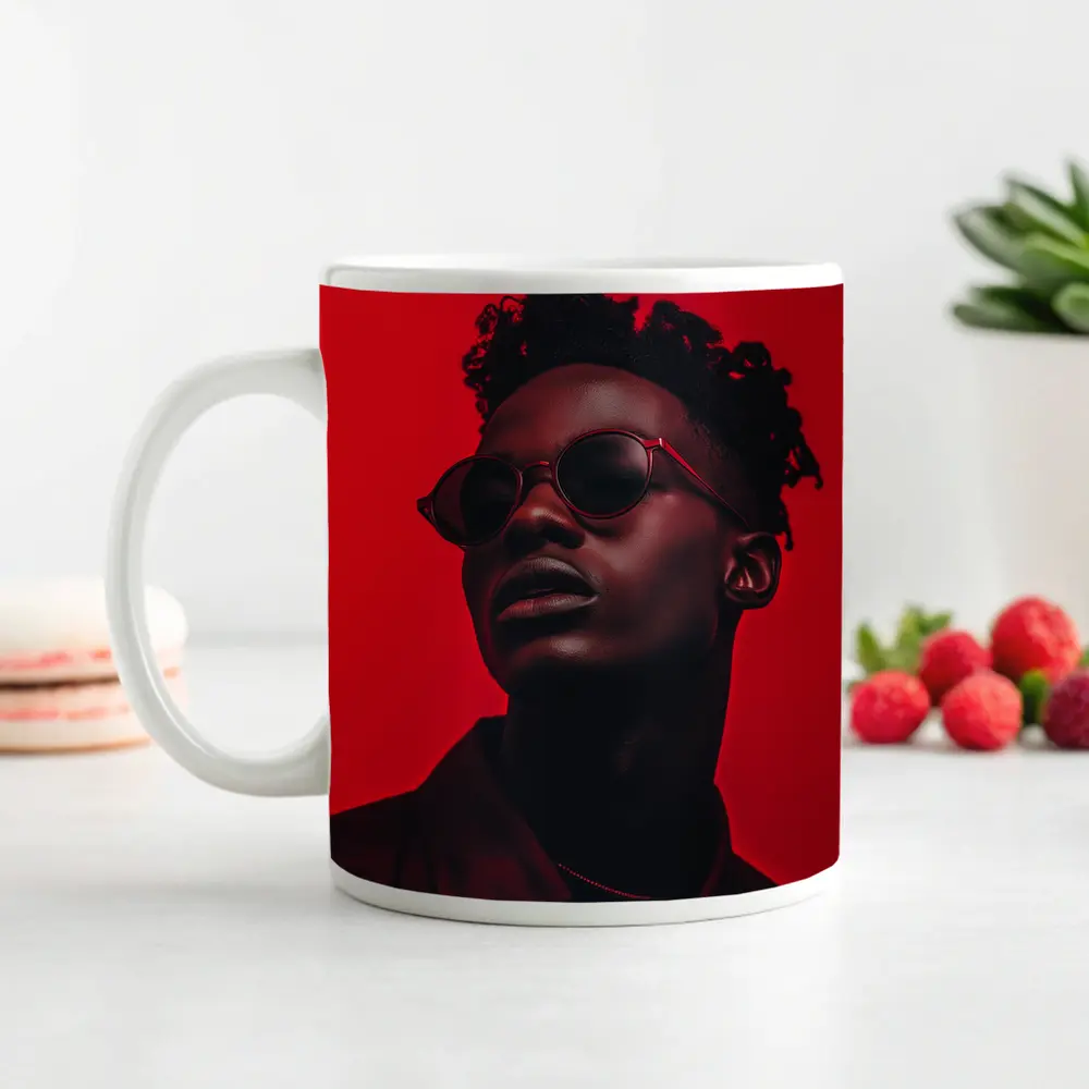 Black Man Red Sunglasses Bold Portrait – Mugs