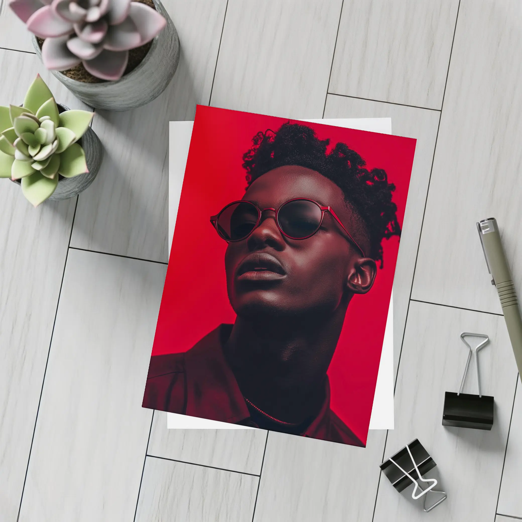 Black Man Red Sunglasses Bold Portrait – Postcards
