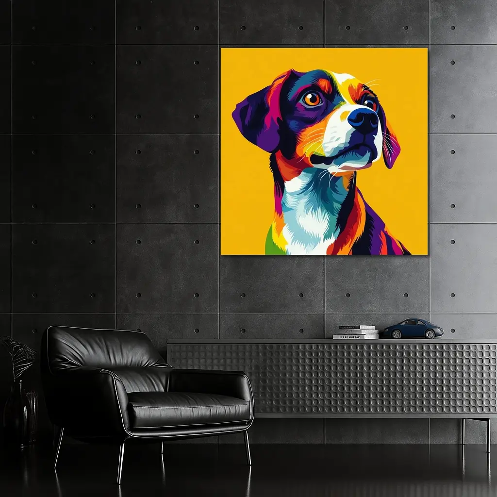Beagle Dog Colorful Pop Art Yellow Background – Wall Art