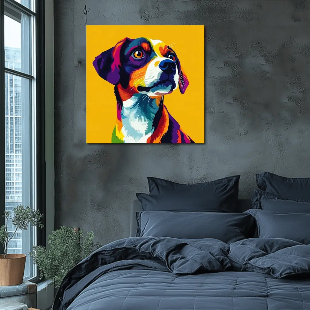 Beagle Dog Colorful Pop Art Yellow Background – Wall Art