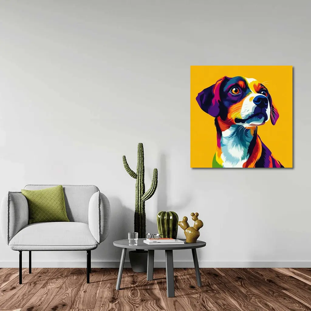 Beagle Dog Colorful Pop Art Yellow Background – Wall Art