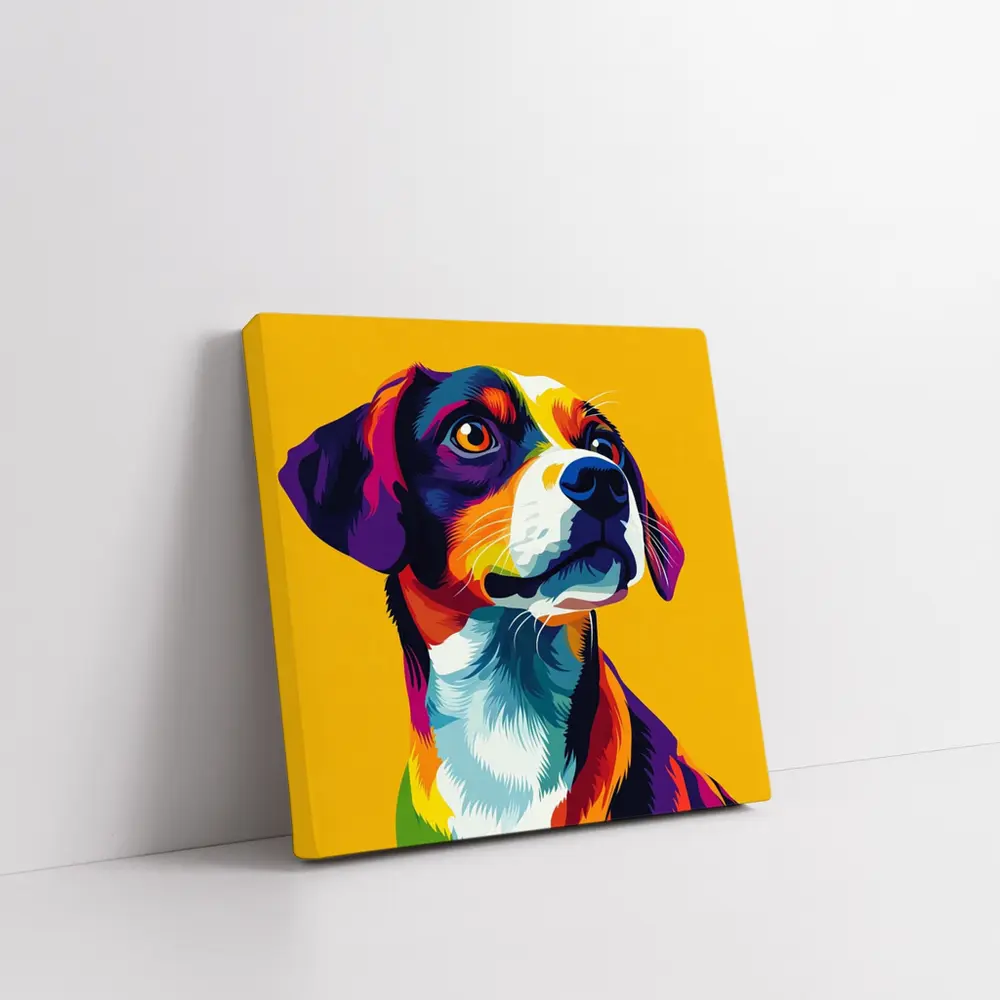 Beagle Dog Colorful Pop Art Yellow Background – Wall Art