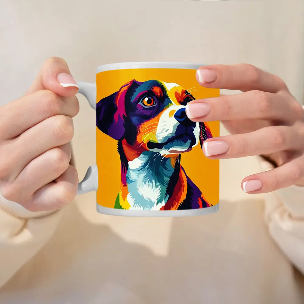 Beagle Dog Colorful Pop Art Yellow Background – Mugs