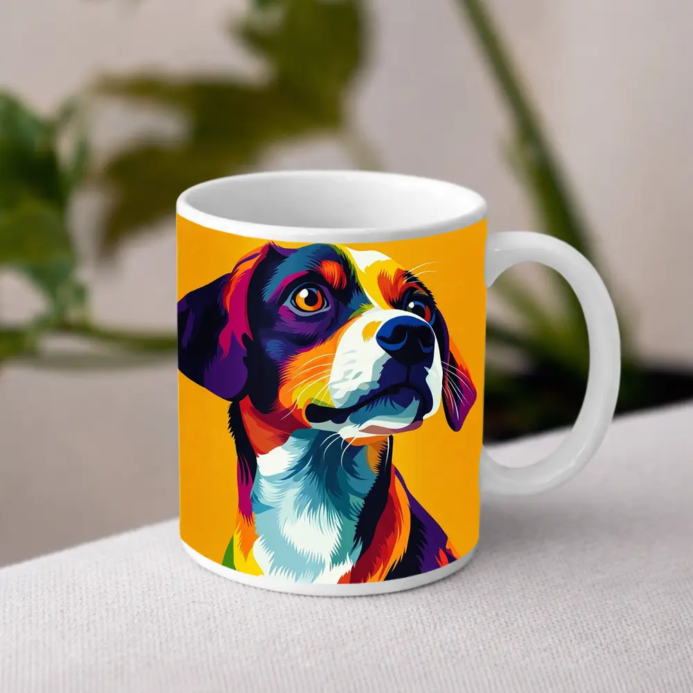 Beagle Dog Colorful Pop Art Yellow Background – Mugs