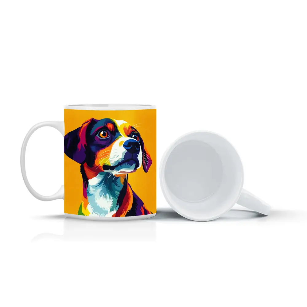 Beagle Dog Colorful Pop Art Yellow Background – Mugs
