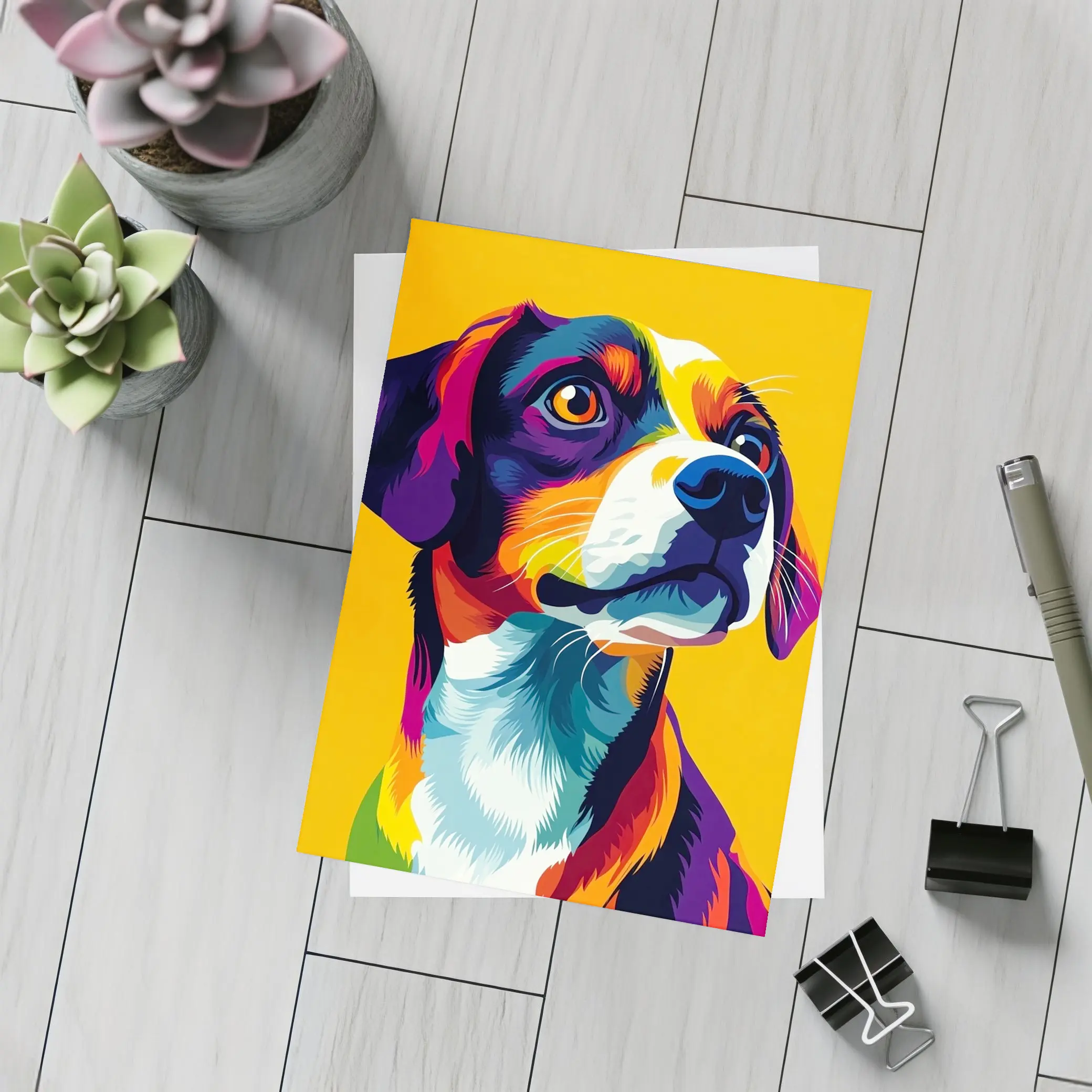 Beagle Dog Colorful Pop Art Yellow Background – Postcards