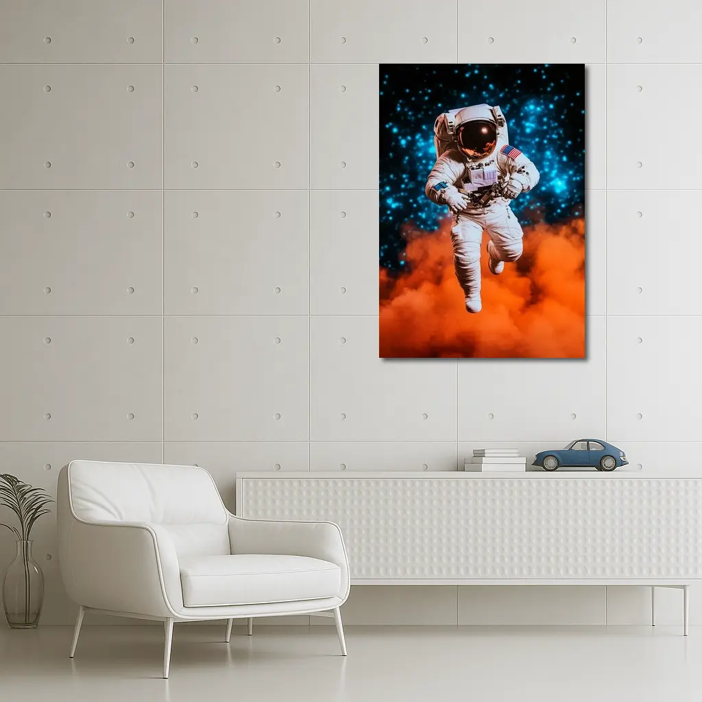 Astronaut Floating Above Orange Cosmic Nebula – Wall Art