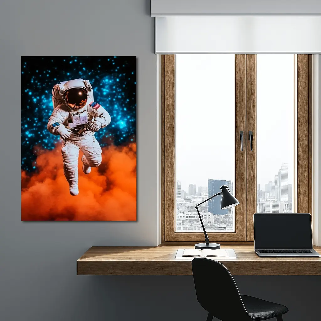Astronaut Floating Above Orange Cosmic Nebula – Wall Art