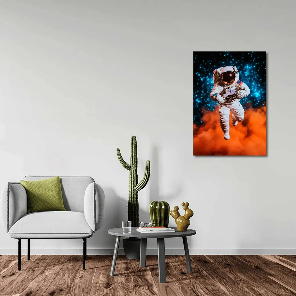 Astronaut Floating Above Orange Cosmic Nebula – Wall Art