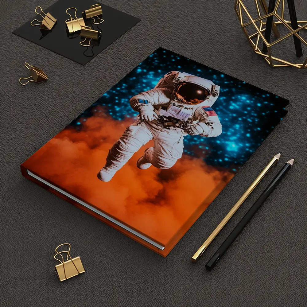 Astronaut Floating Above Orange Cosmic Nebula – Notebooks