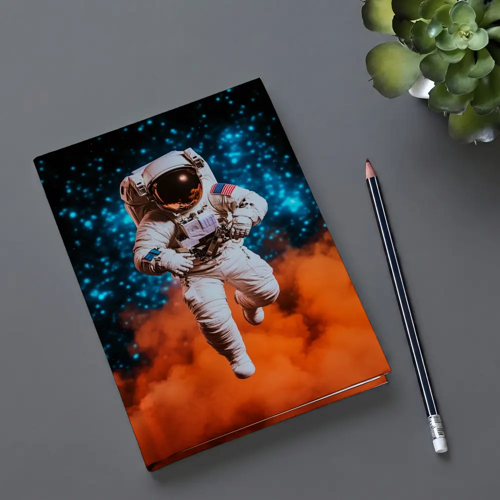Astronaut Floating Above Orange Cosmic Nebula – Notebooks