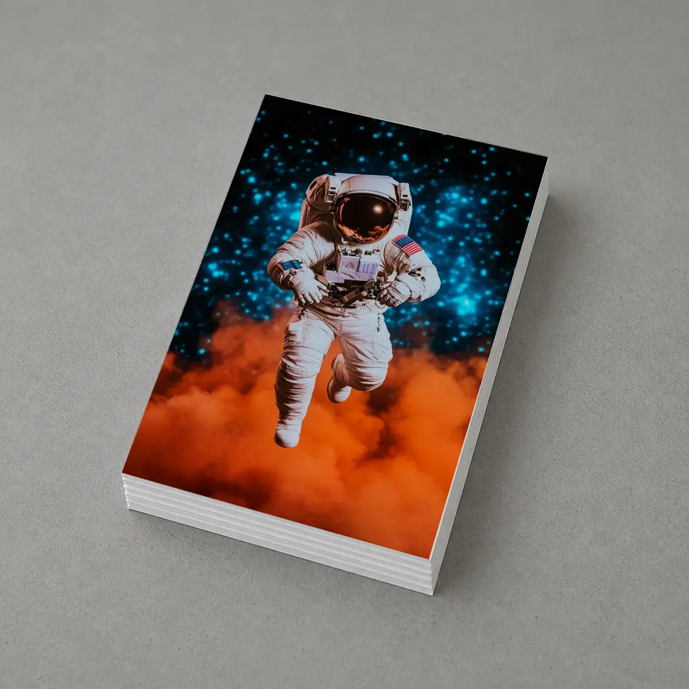 Astronaut Floating Above Orange Cosmic Nebula – Postcards