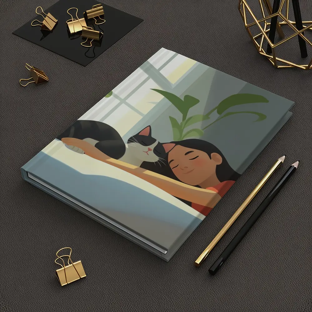 Girl Sleeping With Black Cat Cozy Room – Notebooks