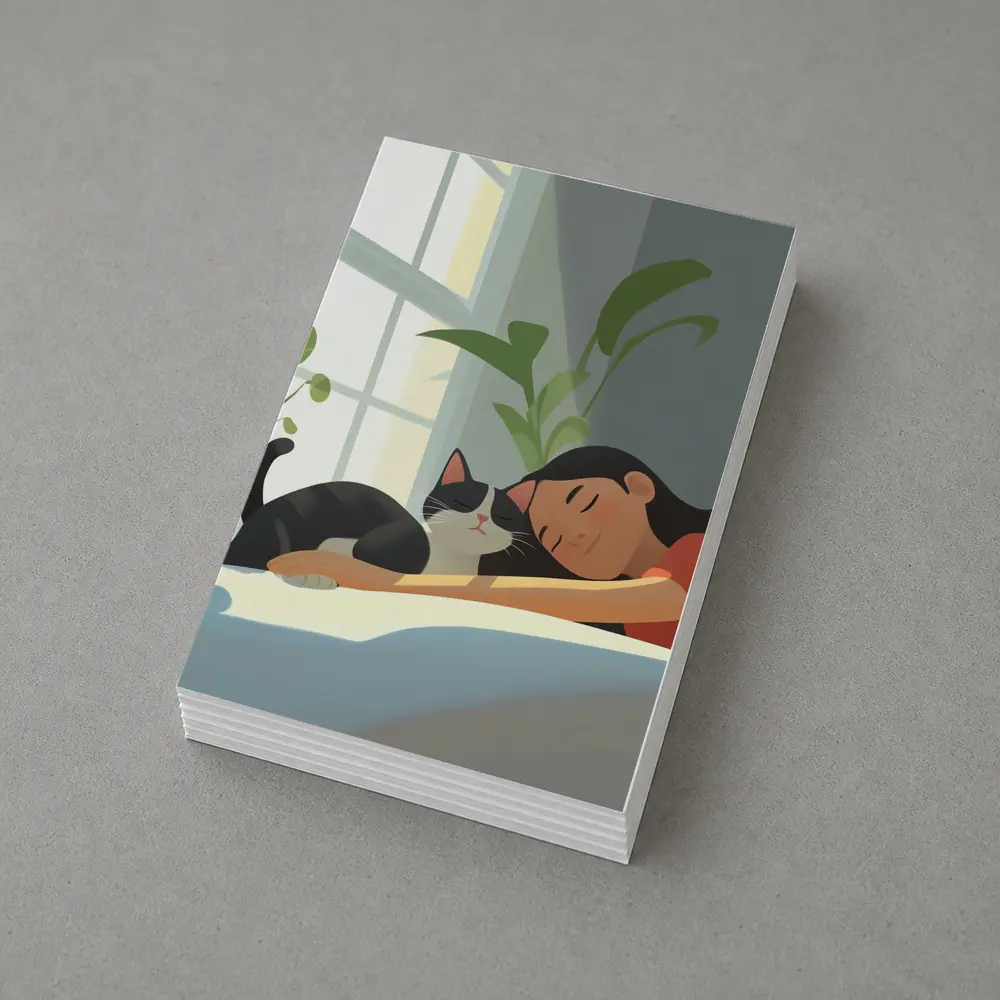 Girl Sleeping With Black Cat Cozy Room – Postcards