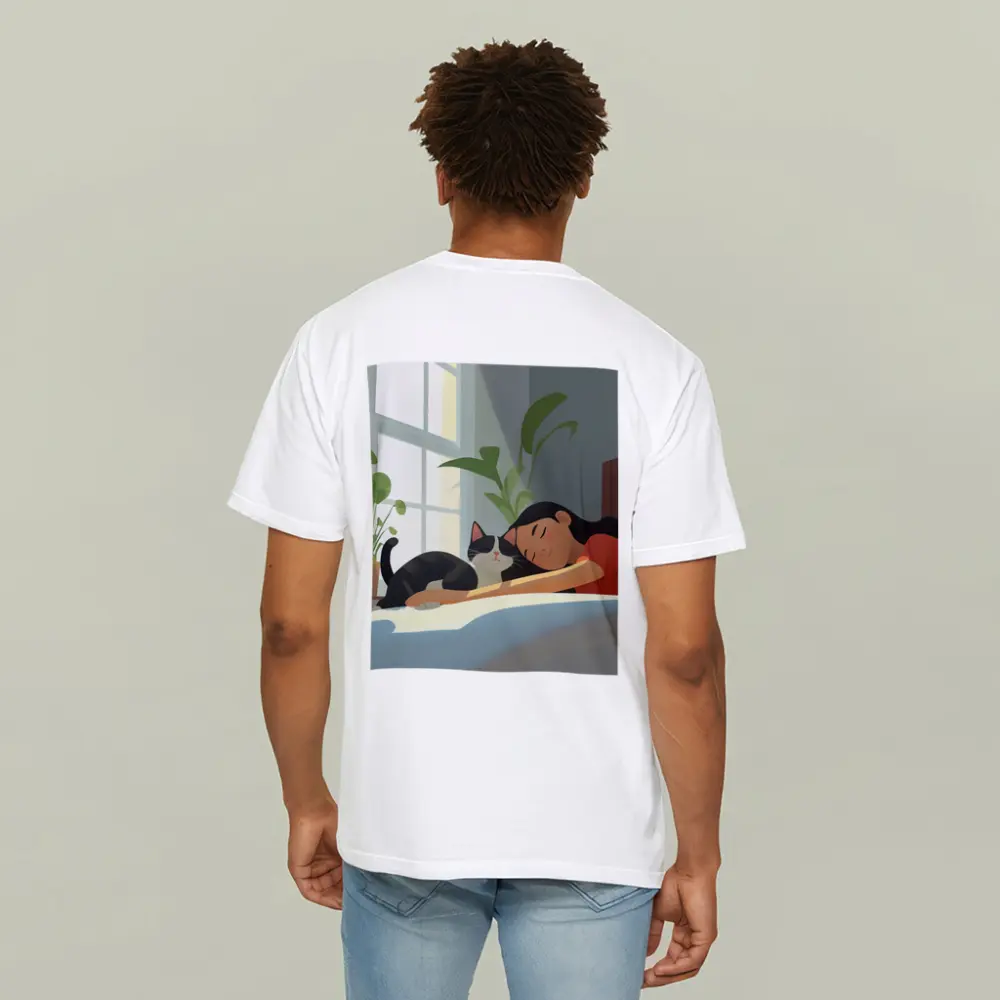 Girl Sleeping With Black Cat Cozy Room – T-Shirts