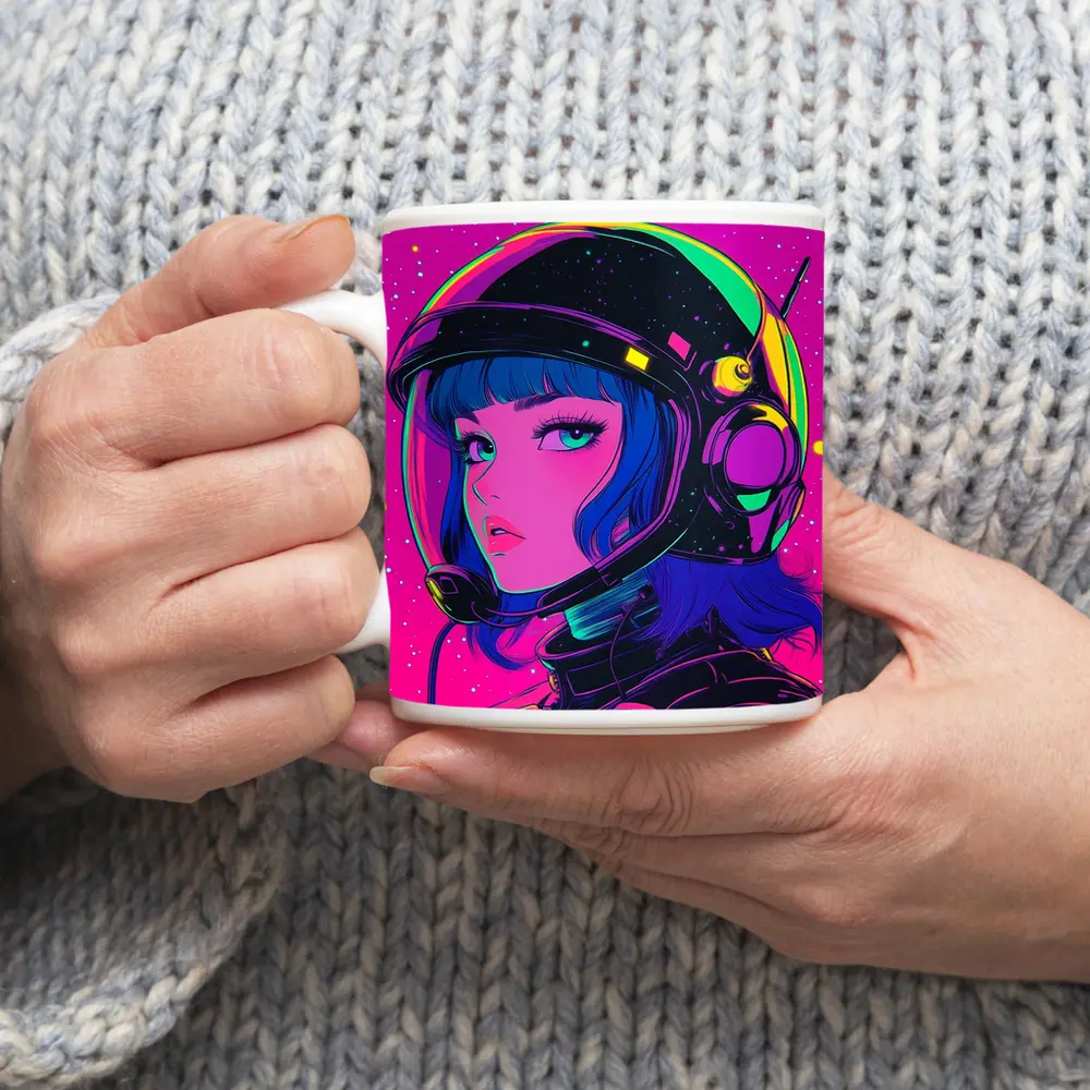 Anime Girl Astronaut Neon Pink Space – Mugs