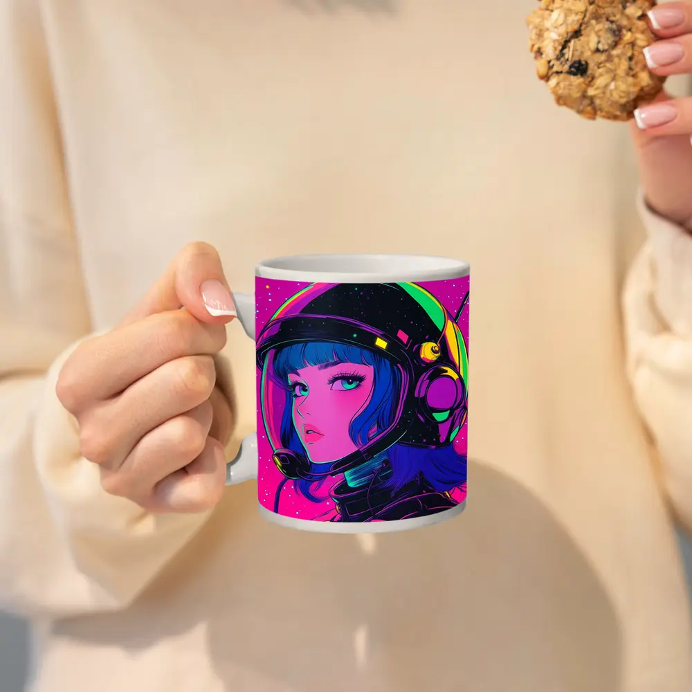Anime Girl Astronaut Neon Pink Space – Mugs