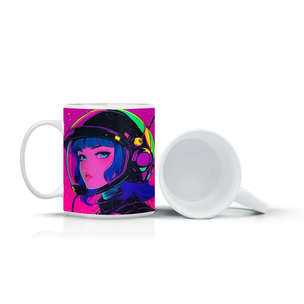 Anime Girl Astronaut Neon Pink Space – Mugs