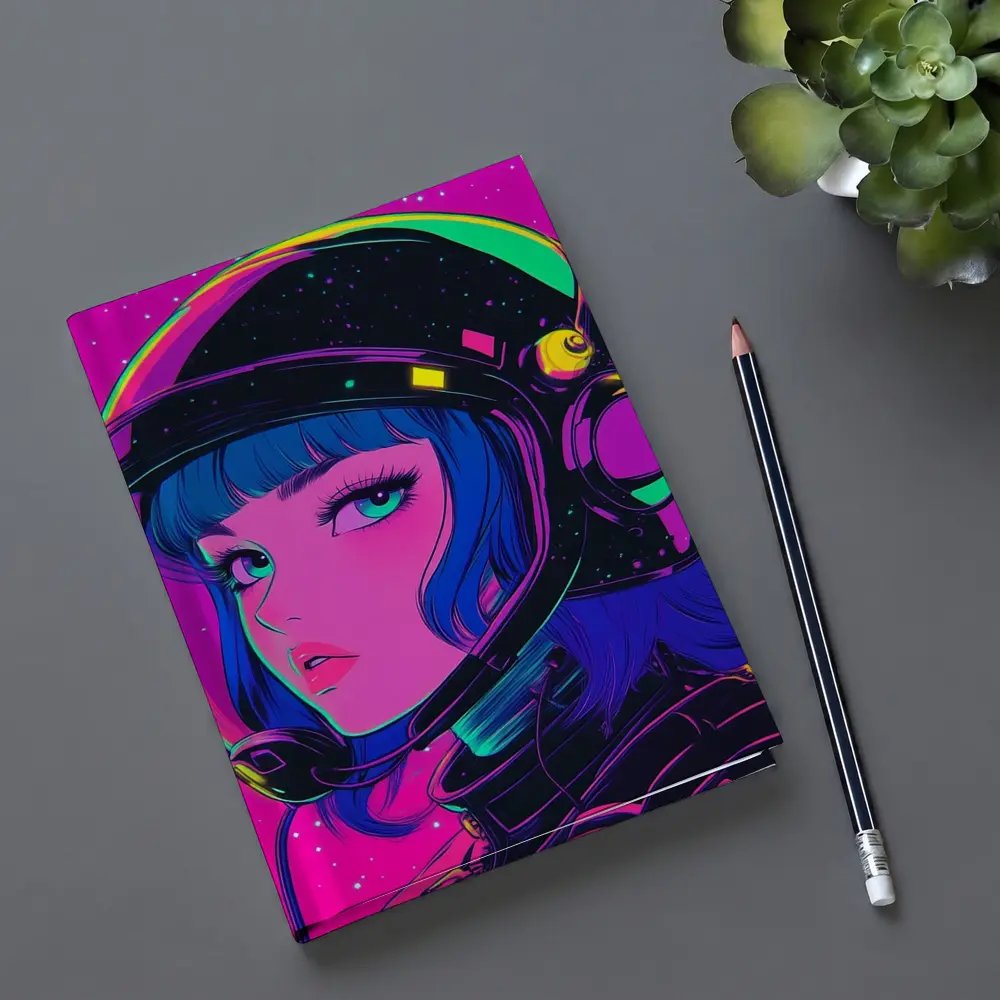 Anime Girl Astronaut Neon Pink Space – Notebooks