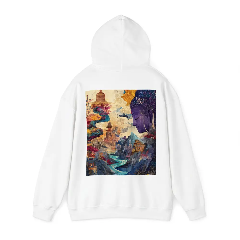 Purple Buddha Colorful Asian Landscape Collage Art – Hoodies