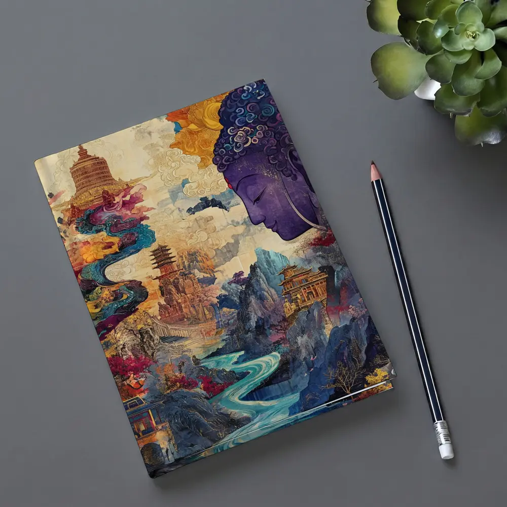 Purple Buddha Colorful Asian Landscape Collage Art – Notebooks